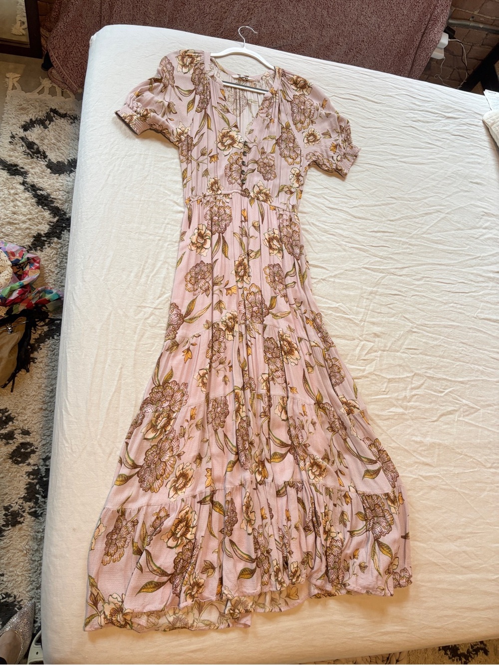 BB Dakota Pink Floral Puff-Sleeve Maxi Dress